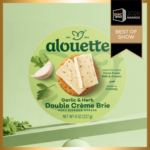 Alouette Garlic & Herb Double Crème Brie packaging, 2026 PAC Global Awards Best of Show, Brand Marketing