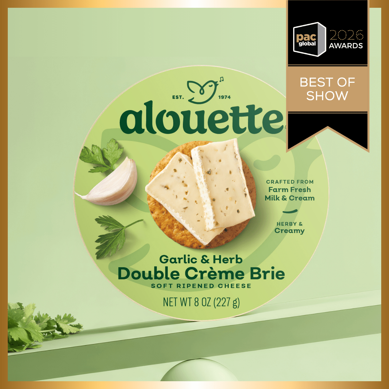 Alouette Garlic & Herb Double Crème Brie packaging, 2026 PAC Global Awards Best of Show, Brand Marketing