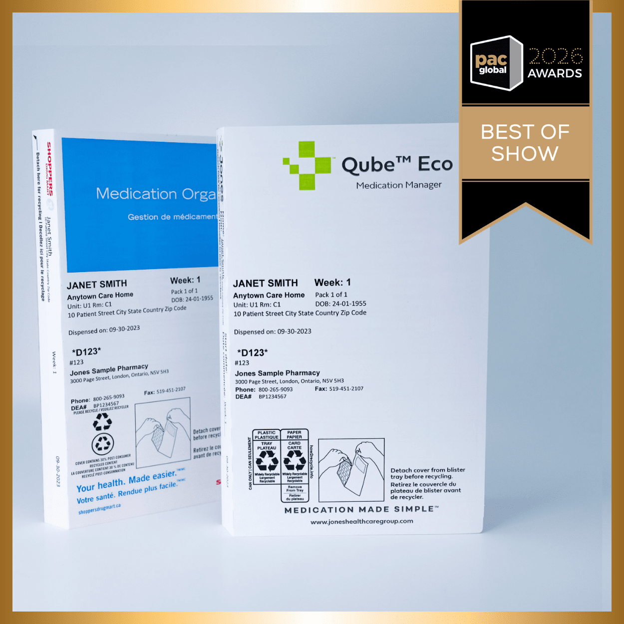 Qube Eco pharmacy packaging for Shoppers Drug Mart, 2026 PAC Global Awards Best of Show, Package Innovation Design