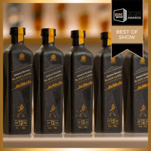 Johnnie Walker Black Label paper bottles by PA Consulting and PulPac, 2026 PAC Global Awards Best of Show, Sustainable Package Design